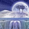 Winter Moonlight Waterfall Diamond Painting Art