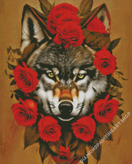 Wolf Roses Diamond Painting Art