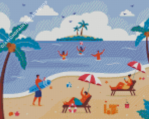 Beach Illustration Diamond Painting Art