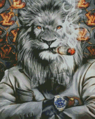 Classy Smoking Lion Diamond Painting Art