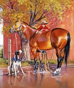Dog With Horse And Child Diamond Painting Art