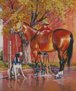 Dog With Horse And Child Diamond Painting Art