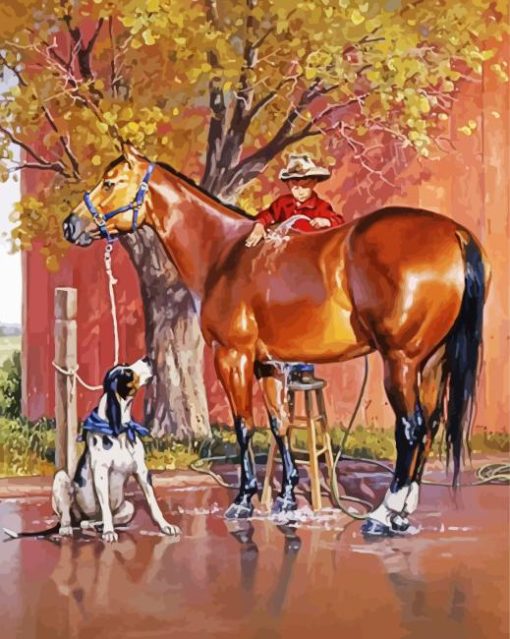 Dog With Horse And Child Diamond Painting Art