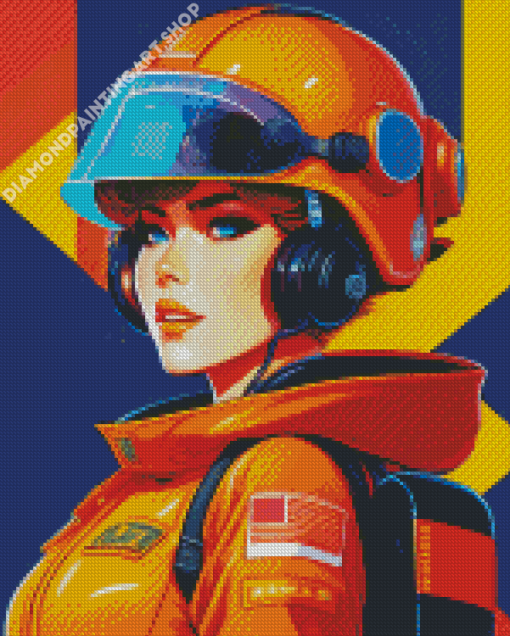 Firefighter Lady Diamond Painting Art