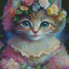 Floral Kitty Diamond Painting Art