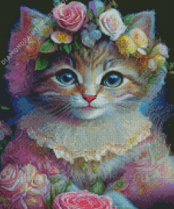 Floral Kitty Diamond Painting Art