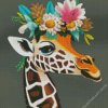 Giraffe With Flowers Diamond Painting Art