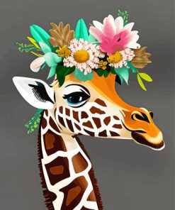 Giraffe With Flowers Diamond Painting Art