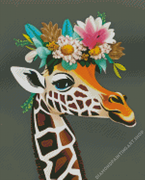 Giraffe With Flowers Diamond Painting Art