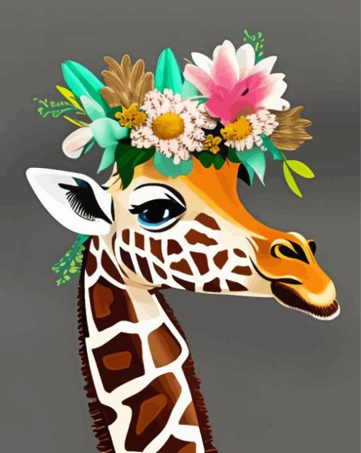 Giraffe With Flowers Diamond Painting Art