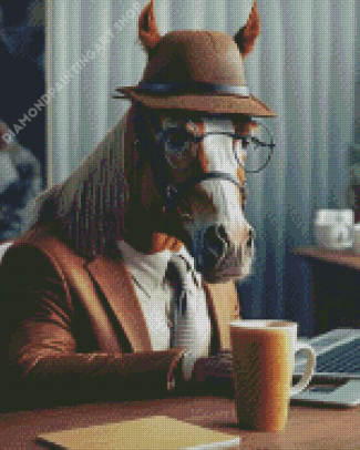 Horse Drinking Coffee Diamond Painting Art