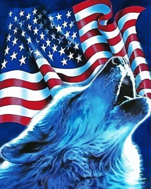 Wolf And American Flag Diamond Painting Art