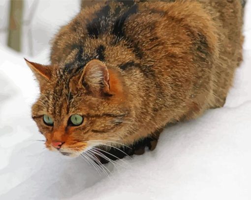Wildcat In Snow Diamond Painting Art
