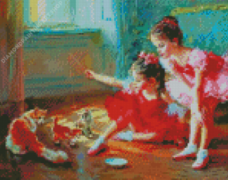 Ballerina With Cats Diamond Painting Art