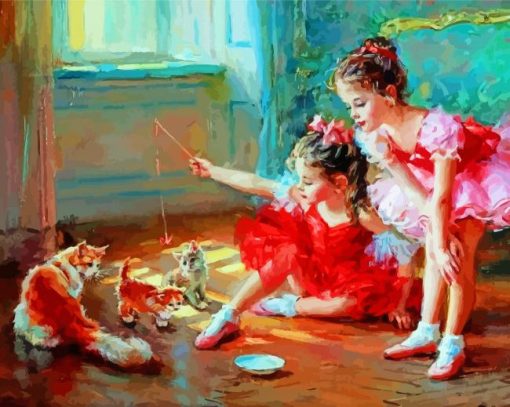 Ballerina With Cats Diamond Painting Art