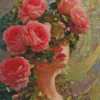 Blooming Roses Woman Diamond Painting Art