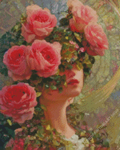 Blooming Roses Woman Diamond Painting Art