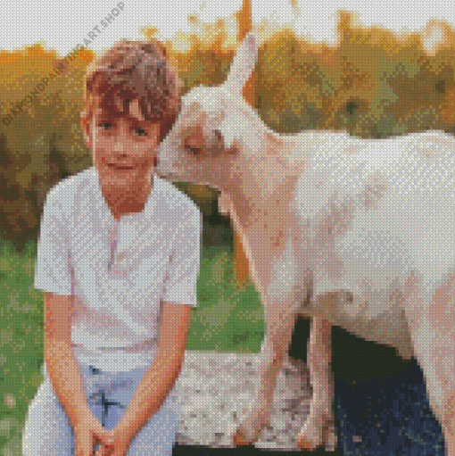 Boy With Goat Diamond Painting Art