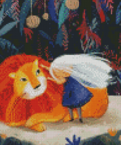 Girl Hugging Lion Diamond Painting Art