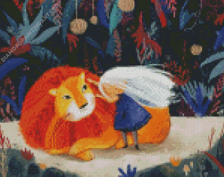 Girl Hugging Lion Diamond Painting Art
