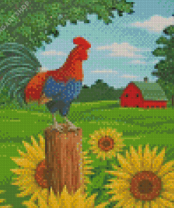 Rooster And Sunflowers Diamond Painting Art