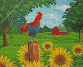 Rooster And Sunflowers Diamond Painting Art