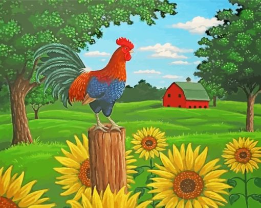 Rooster And Sunflowers Diamond Painting Art