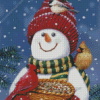 Snowman With Birds Diamond Painting Art