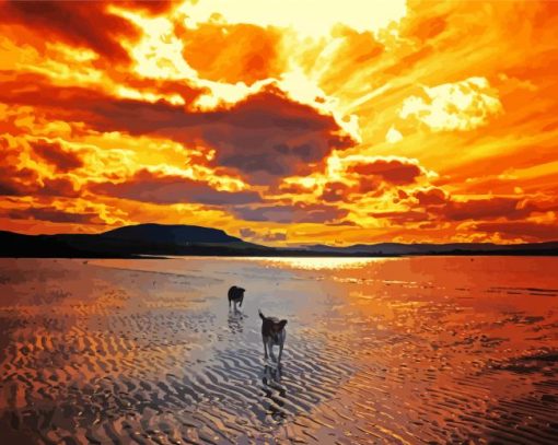 Dogs On Beach Diamond Painting Art