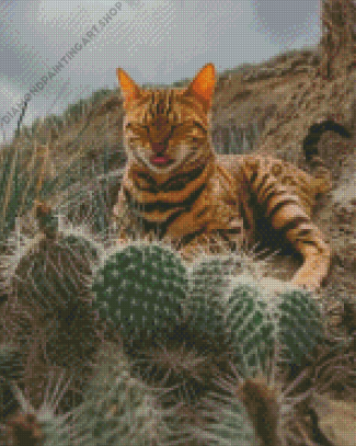 Cactus And Cat Diamond Painting Art