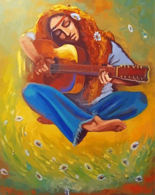 Girl And Guitar Diamond Painting Art