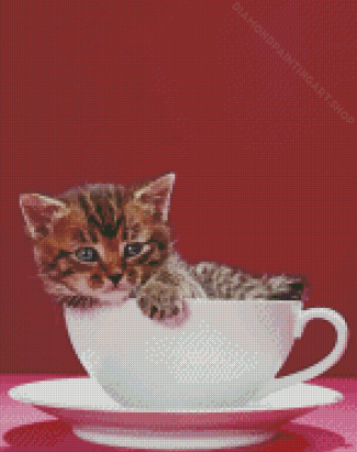 kitten In Cup Diamond Painting Art