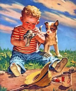 Boy And Dog Diamond Painting Art