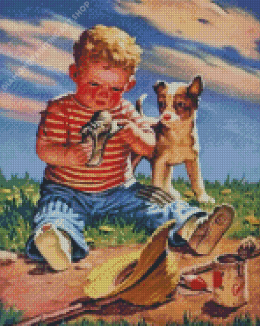 Boy And Dog Diamond Painting Art