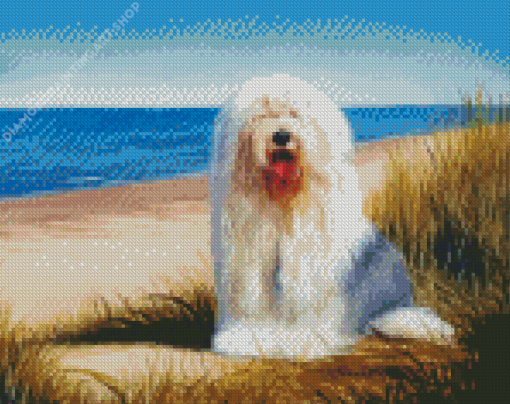 Sheepdog At Beach Diamond Painting Art