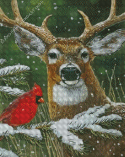Cardinal Deer Diamond Painting Art