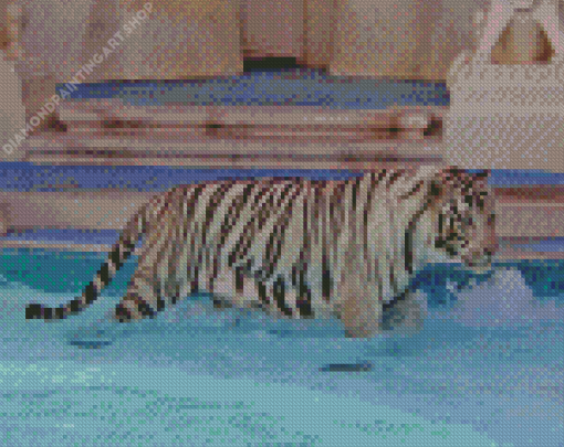 Tiger In The Pool Diamond Painting Art