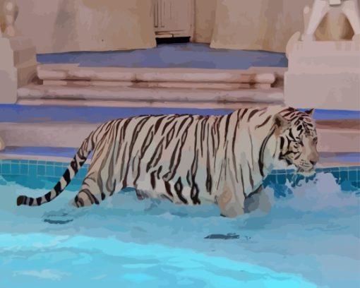 Tiger In The Pool Diamond Painting Art