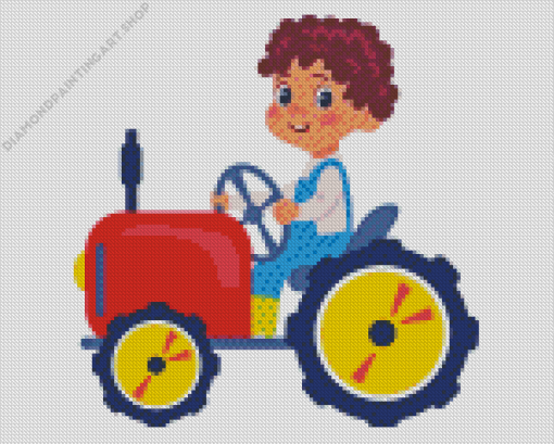 Boy On Tractor Diamond Painting Art