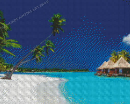 Bora Bora Beach Palms 5D Diamond Painting Art