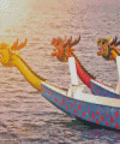 Dragon Boats Sunset Diamond Painting Art