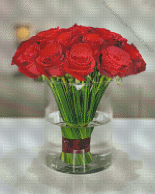 Vase And Red Flowers Diamond Painting Art