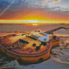 Guitar At Beach Sunset Diamond Painting Art