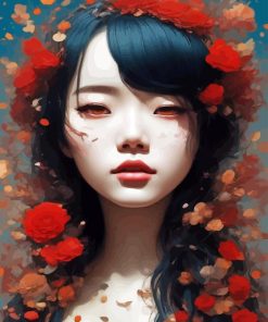 Japanese Girl Flowers Diamond Painting Art