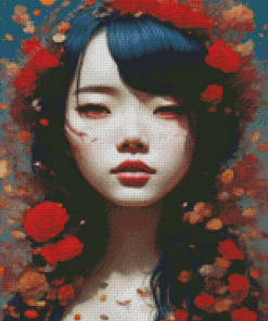 Japanese Girl Flowers Diamond Painting Art