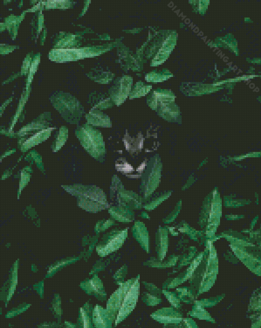 Kitten Behind Leaves Diamond Painting Art