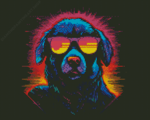 Neon Dog Illustration Diamond Painting Art