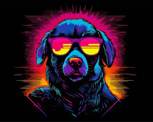 Neon Dog Illustration Diamond Painting Art