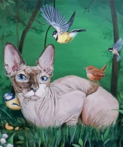 Sphynx Cat And Birds Diamond Painting