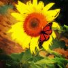 Sunflower On Butterfly Diamond Painting Art
